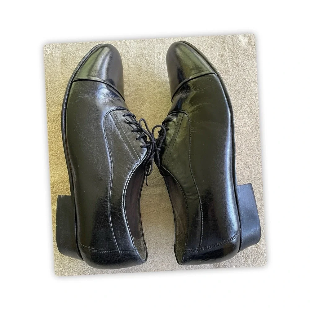 Stacy Adams Black Leather Cap Toe Oxford Shoes Mens 10.5M Lace Up